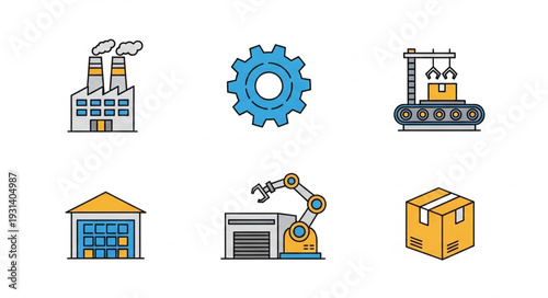 Industrial icons set with machinery elements.