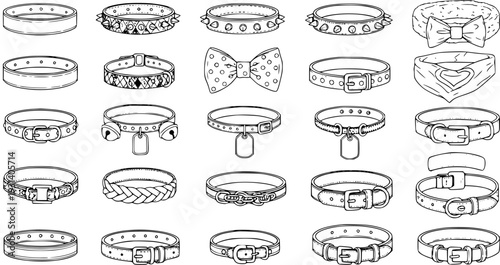 Collection of Black and White Hand-Drawn Pet Collars: Stylish Accessories for Dogs and Cats