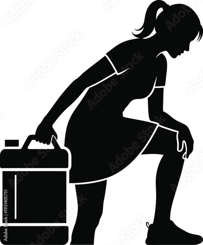 Woman Lifting Heavy Canister Silhouette Vector isolated PNG with Transparent Background