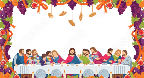 The last supper: jesus and his disciples at a biblical meal.