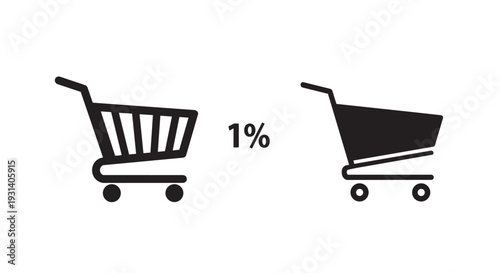 Shopping cart icons with 1 percent comparison