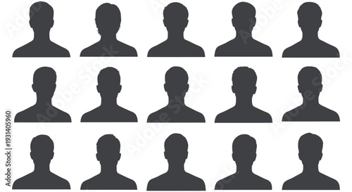 Generic vector illustration featuring diverse male user avatar profile silhouettes for placeholder design.