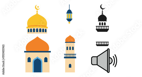 Set vektor rata dari unsur-unsur perayaan perayaan lebaran ramadhan mubarak mulai dikoleksi