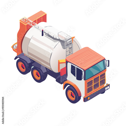 Transparent background industrial fertilizer tanker truck isometric flat color vector EPS for agriculture and sustainability series.