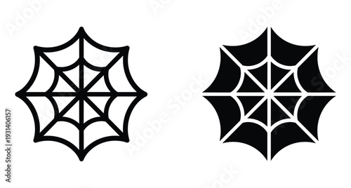 Spider web icon set with outline and solid versions for Halloween decorations spooky graphic design elements nature trap spider web icon