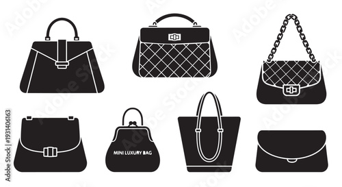 Collection of modern luxury handbags and purses in sleek designs