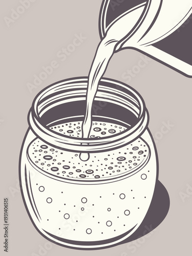 Pouring milk into a glass jar.