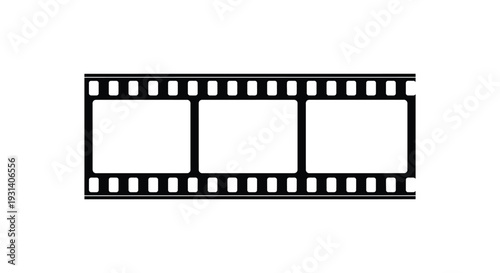 Black and white vector graphic illustration of a classic 35mm film strip with empty frames