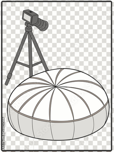 Professional photography setup with softbox and camera on tripod.