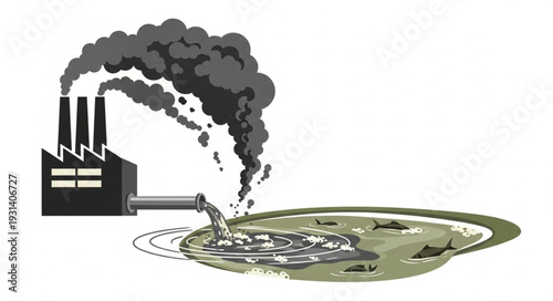 Industrial Pollution Factory Emitting Smoke.