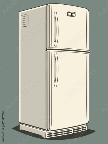 Vintage Refrigerator Illustration on a Solid Background.