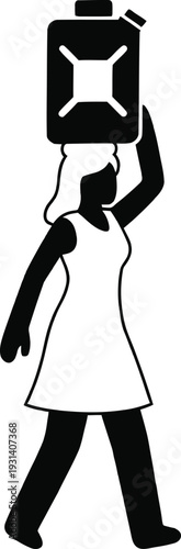 Woman Carrying Jerry Can on Head Vector Icon isolated PNG with Transparent Background