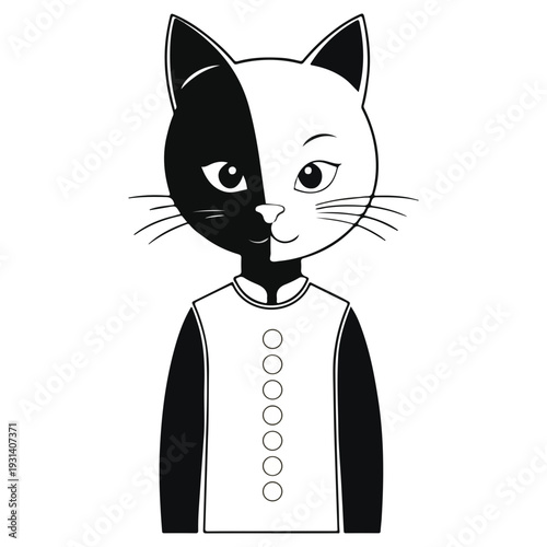 The balance of duality a harmonious fusion of feline silhouettes and symmetrical monochrome patterns