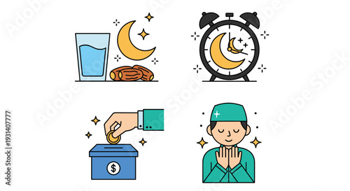 Set vektor rata dari unsur-unsur perayaan perayaan lebaran ramadhan mubarak mulai dikoleksi