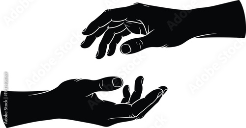 Helping hands silhouette vector illustration, support and unity graphics, human connection drawing collection, black and white design art - flat vector illustration