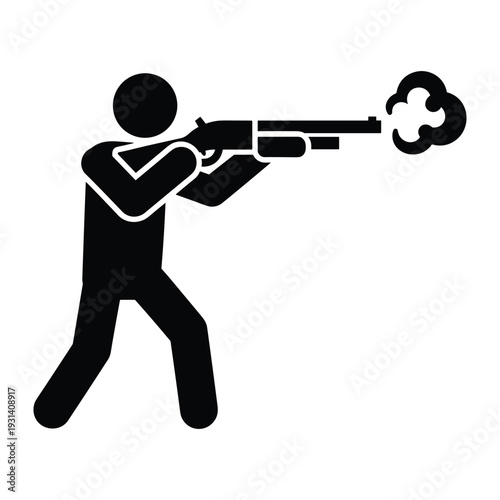 Man shooting shotgun rifle silhouette icon firing weapon with smoke cloud hunting sport activity hobby graphic element