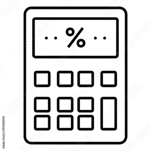 Black and white illustration of a calculator with a percent sign on the screen