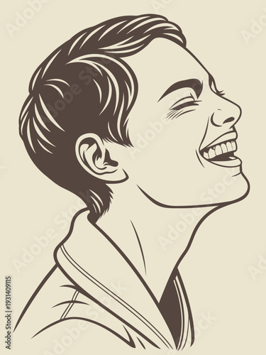 Joyful Woman Laughing with Head Tilted Back in Profile.