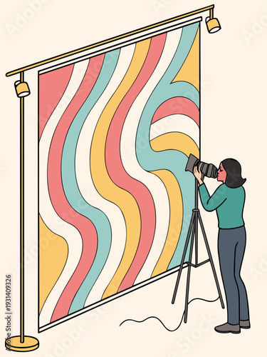 Photographer capturing vibrant abstract backdrop in studio setting.