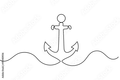 Ship anchor continuous one line drawing minimalist style isolated outline vector illustration