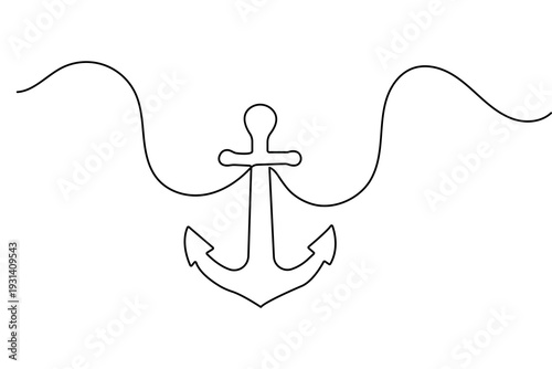 Ship anchor continuous one line drawing minimalist style isolated outline vector illustration