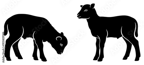 Pair of black and white lamb silhouettes representing the Lamb of God or religious animal symbols