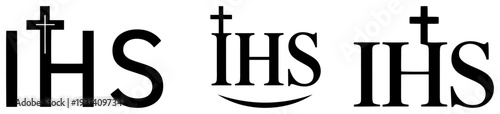 Various styles of IHS Christogram monograms with holy cross symbol in black and white vector