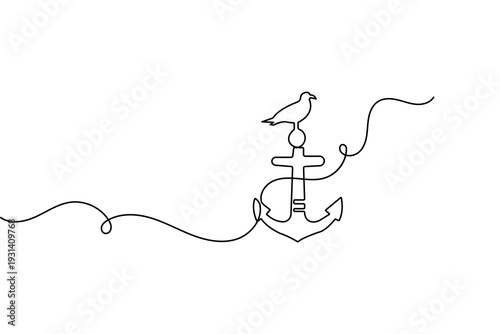 Ship anchor continuous one line drawing minimalist style isolated outline vector illustration