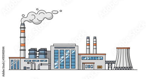 Industrial Power Plant with Smokestacks.