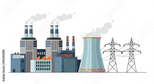 Industrial Power Plant with Towers.