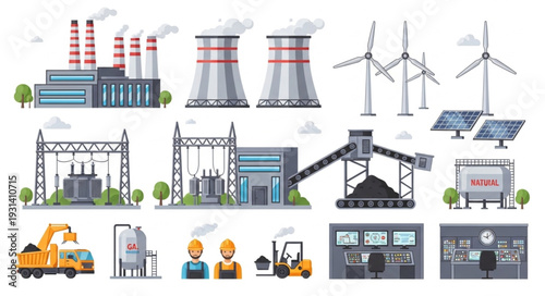 Industrial Power Generation Facilities Illustration.