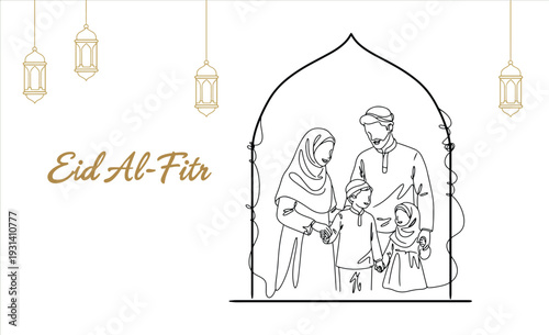 Eid Al-Fitr Family Celebration Illustration