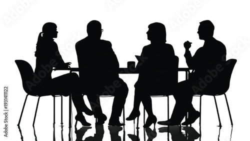 Office meeting discussion silhouettes showing professional teamwork poses