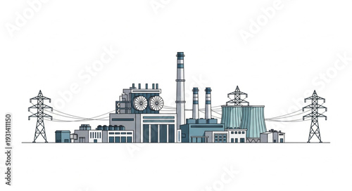 Industrial Power Plant Facility Illustration.