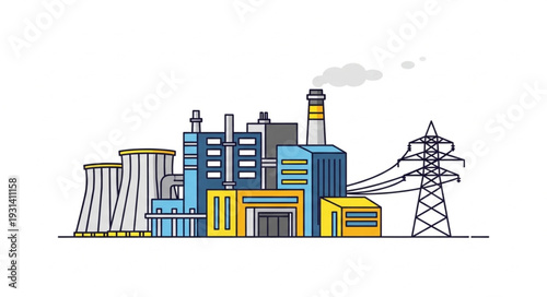 Industrial Power Plant Facility Illustration.