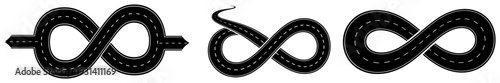 Infinity road symbol set for endless travel and logistics concepts