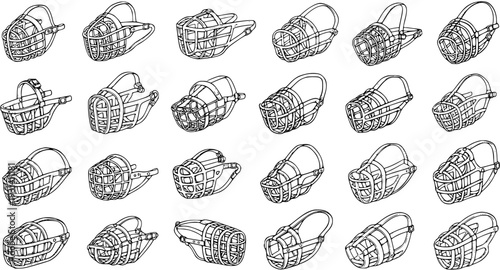Line Art Collection of Dog Muzzles: Various Designs for Animal Safety