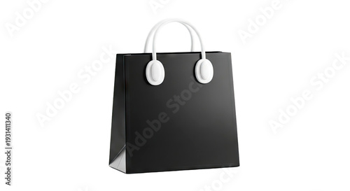 Black Shopping Bag with White Handles