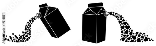Milk carton silhouettes pouring out tiny heart shapes symbolizing love