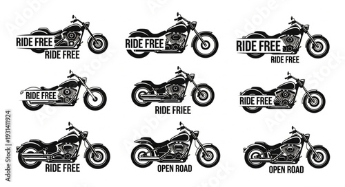 Collection of Vintage Motorcycle Illustrations with Inspirational Text.