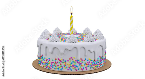Birthday Cake with Candle and Sprinkles