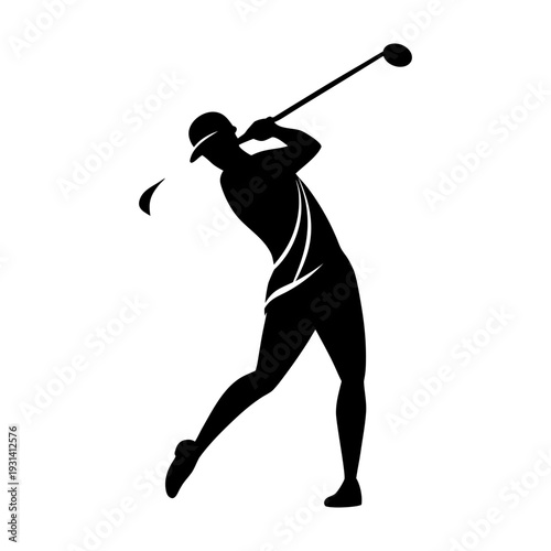 Black Golf Player Logo – Modern Flat Vector on White Background.