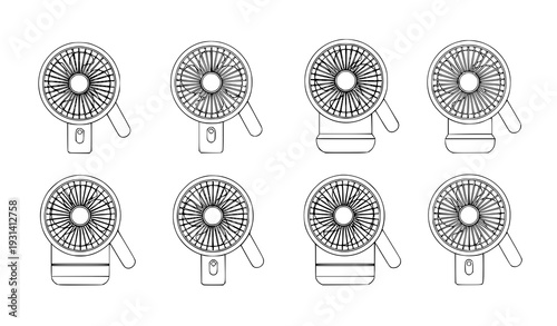 Portable Electric Hand Fan Cartoon Icon Set Isolated on White Background