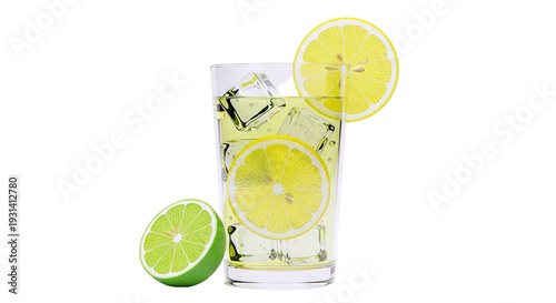 Glass of Lemonade with Ice and Citrus Slices