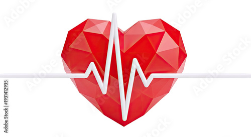 Geometric Red Heart with EKG Line