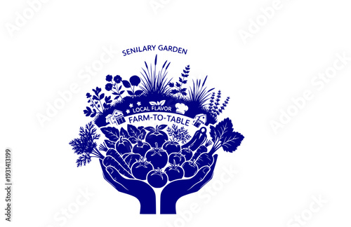 Sensory Gardening and Local Flavor Silhouette, Hands Holding Organic Harvest for Farm to Table Concept Vector