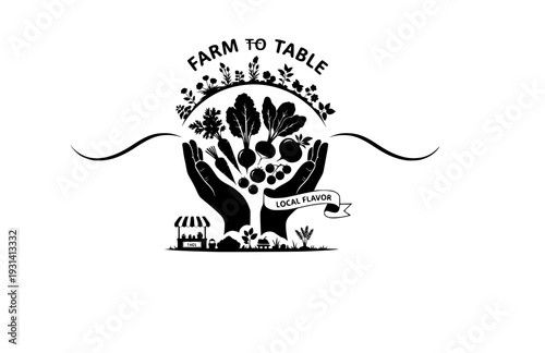 Sensory Gardening and Local Flavor Silhouette, Hands Holding Organic Harvest for Farm to Table Concept Vector
