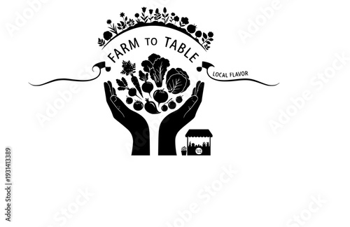 Sensory Gardening and Local Flavor Silhouette, Hands Holding Organic Harvest for Farm to Table Concept Vector