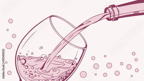Pink Drink Pouring into Glass with Bubbles.