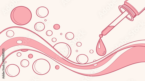 Pink Serum Dropper with Bubbles and Waves.